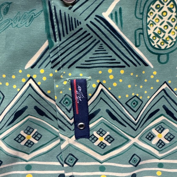 VTG WILLIE ESCO Men XL Green Turtle Fish Abstract Print Button-Up Hawaiian Shirt - Picture 6 of 10